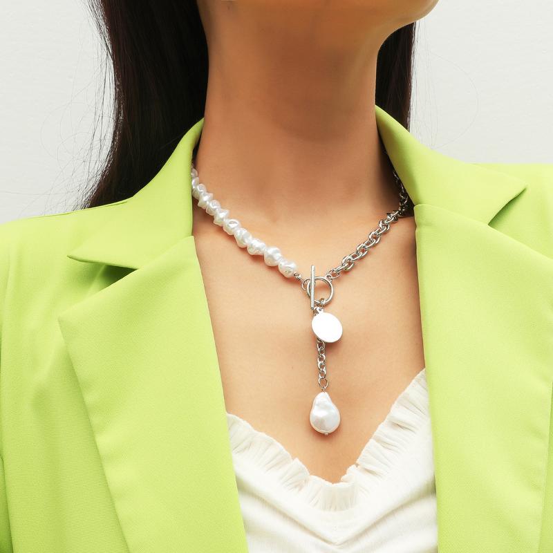

Multi Layered Bohemia Imitation Pearl Baroque Choker Necklace Round Sequins Pendant Long Necklaces for Women Jewelry