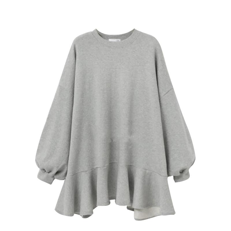 

Women's Long-sleeved Pocket Pullover Hoodie Dress Waist Sweatshirt Women Autumn Dress O-neck Solid Pockets Cotton Linen 2020, Bk