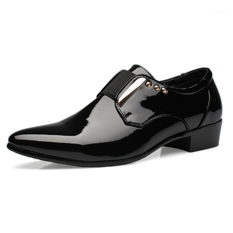 

Luxury Men Dress Wedding Shoes Patent Glossy Leather 4CM High Heels Italian Fashion Pointed Toe Heighten Oxford Shoes Party Prom1, Black