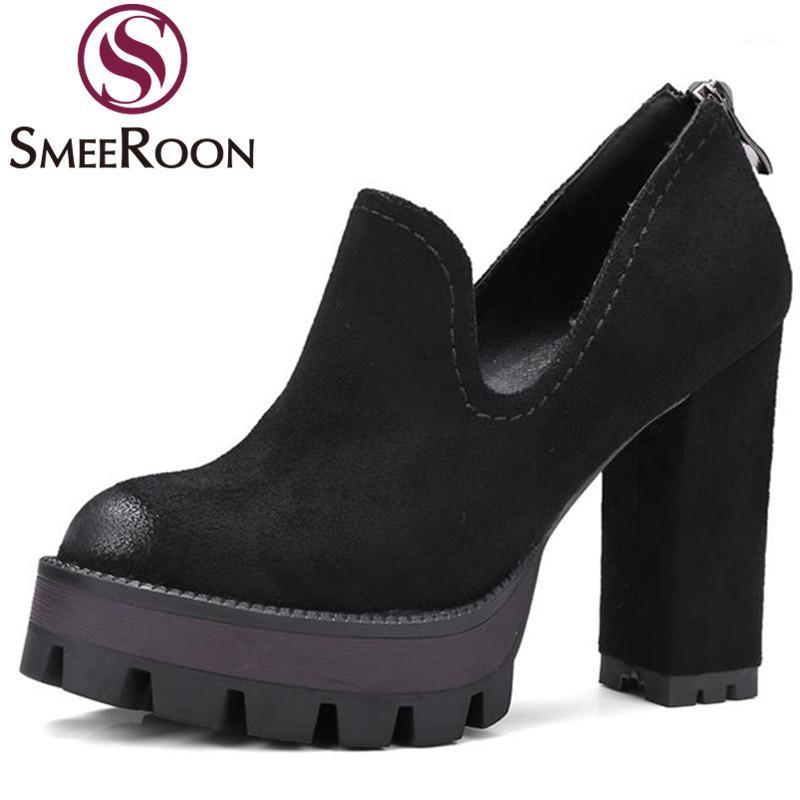 

Smeeroon round toe restoring female pumps woman shoes skid resistance high thick heels spring zipper platform shoes big size1, Beige