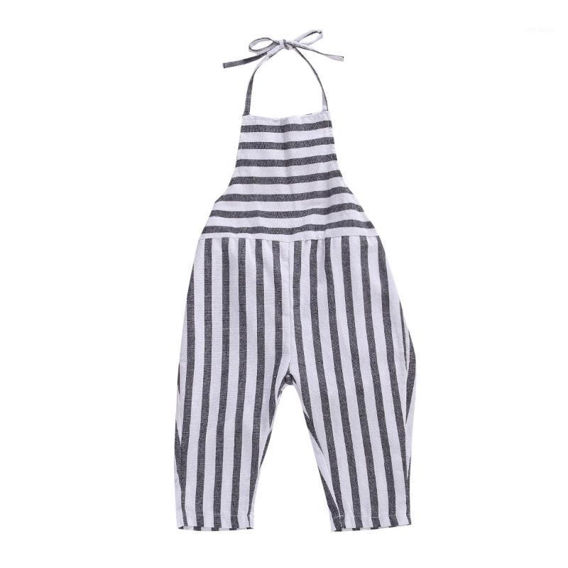 

1-5Y Summer Infant Baby Girls Overalls Pants Blue Striped Print Sleeveless Belt Jumpsuits Outfits1, As pic