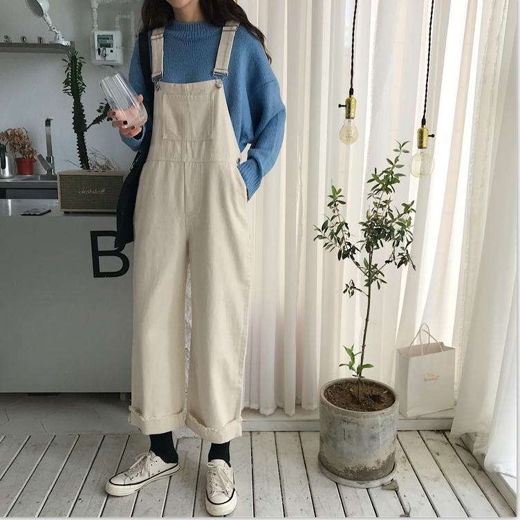 

Autumn 2020 New Korean Style Retro Loose Slim Net Red Back Belt Jeans Women' Straight Tube Wide Leg Mopping Pants, Beige