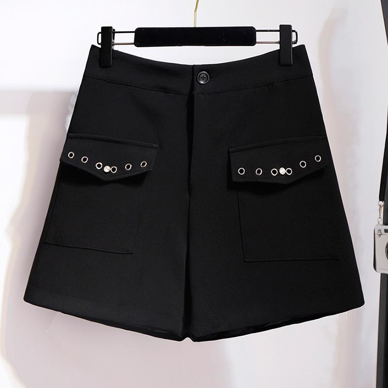 

Plus Size Women Wide Leg Casual High Waist Summer Shorts Women Clothing Thin Pockets Shorts for LadyT60669, Black