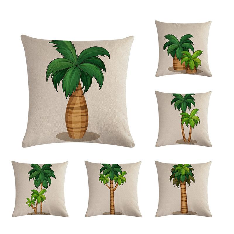 

Decorative Throw Pillow Cover Case Tropical Coconut Palms Green Leaf Cotton Linen Pillow Cases Square Cushion Covers for Sofa