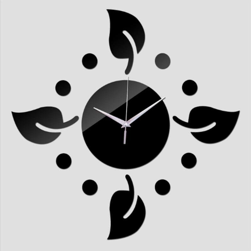 

2020 new 3d wall clocks Leaves modern quartz acrylic watches mirror stickers living room diy wall art home decor free shipping