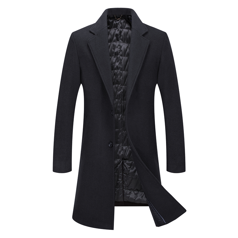

Quality High of Men Coats Fine Men's Mixtures Outerwear Jackets Trench Turn Down Collar Male Jacket Long 60% Wool K251, Navy blue