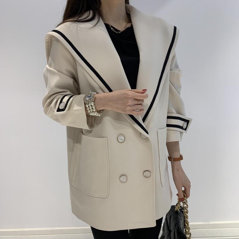 

EWQ] 2020 Fashion Autumn Women Blazers Jackets Work Office Lady Suit Plus Size Business V-neck Double Breasted Coat Apricot