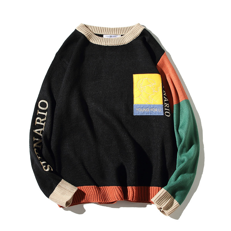 

2021 New Streetwear Mens Color Block Knitted Jumper Sweaters Smoking Print Crewneck Pullover Sweater Harajuku 9gtx, Green