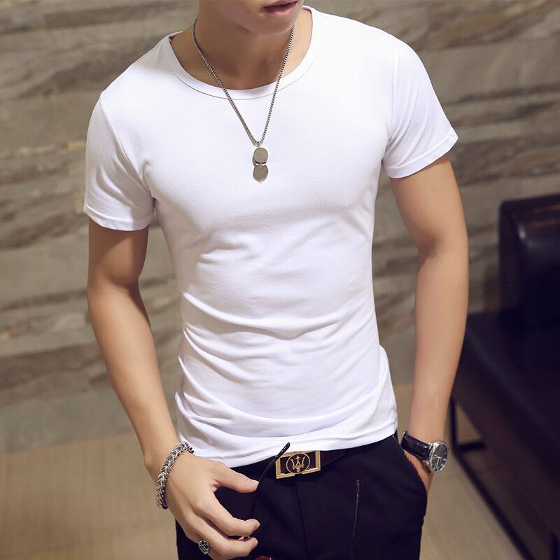 

9Factory direct round neck solid color sanded mens t shirt summer new men's casual round neck short-sleeved men t shirts, Black