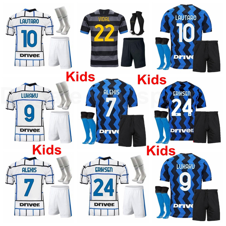 

LAUTARO Youth Jersey BROZOVIC Kids Socks Set Soccer LUKAKU ALEXIS ERIKSEN SKRINIAR DE VRIJ GODIN BARELLA PERISIC Football Shirt Kits G-M, Black