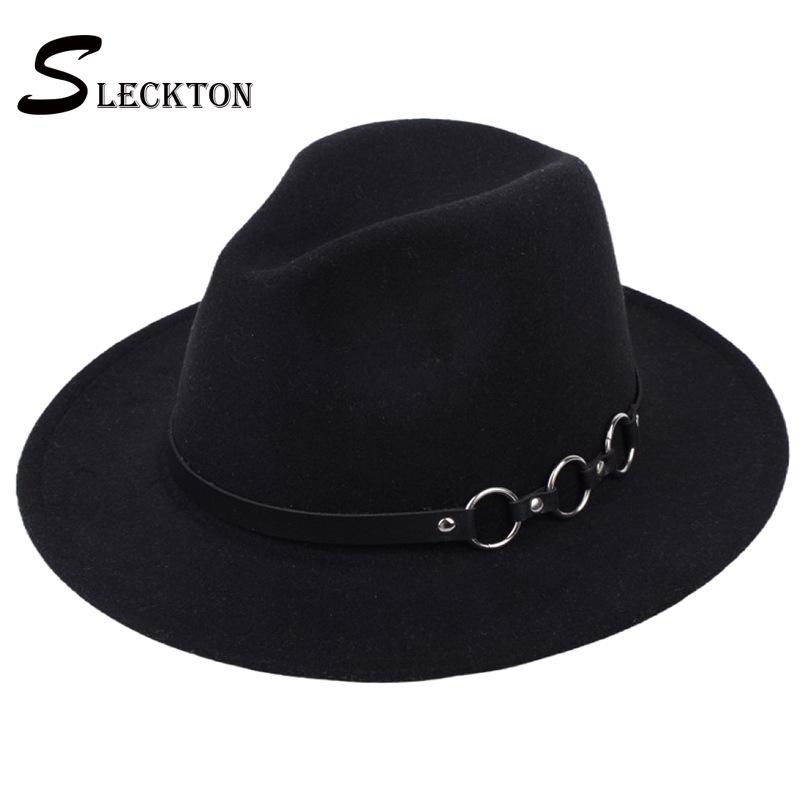 

SLECKTON Fashion Fedoras Hats for Women Casual Girl Panama Jazz Cap Ladies Woolen Top Hat Men Bowler Hats Unisex Gorras S1052, Black