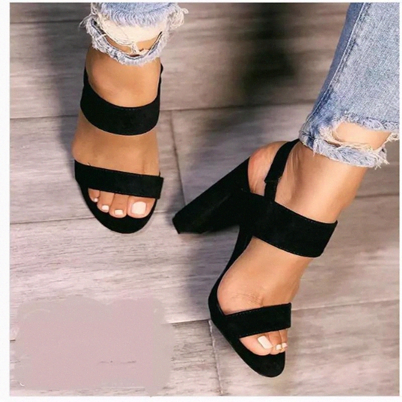 

2020 Women Summer Suede Platform 11.5cm High Heels Dress Block Heels Sandals Lady Chunky Pumps Female Elastic Sandals Shoes #sS1J, Black