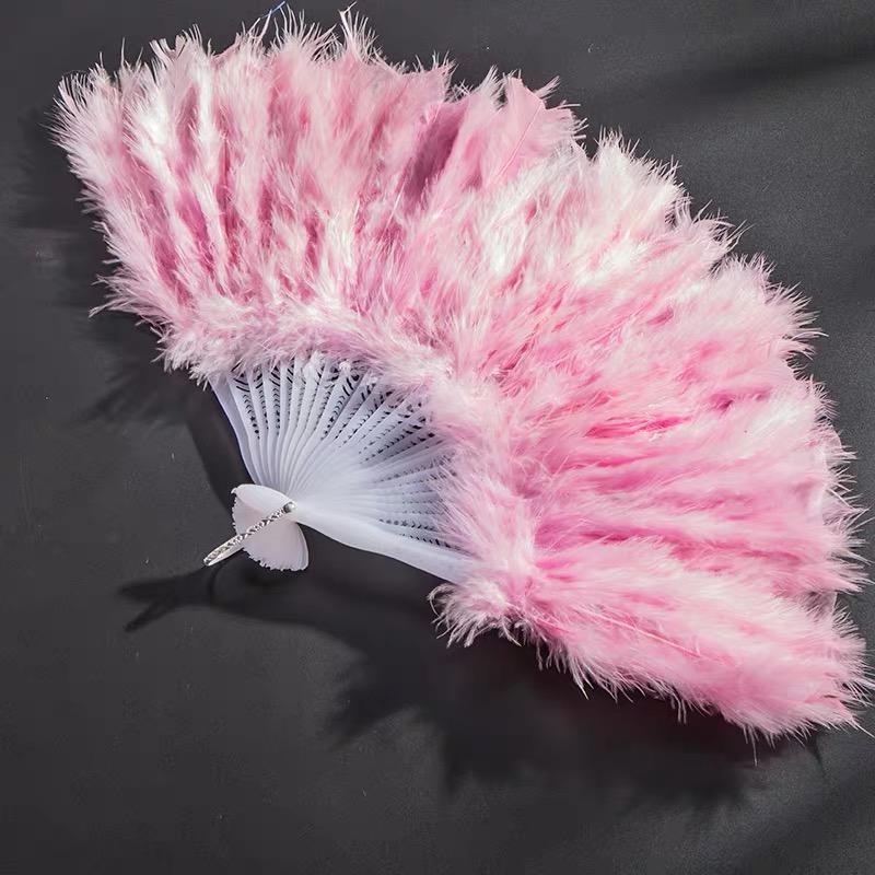 

New Fluffy Soft Chinese Style Feather Fan for Dance Props Wedding Party Gift Hand Held Fan Folding Theater Ball