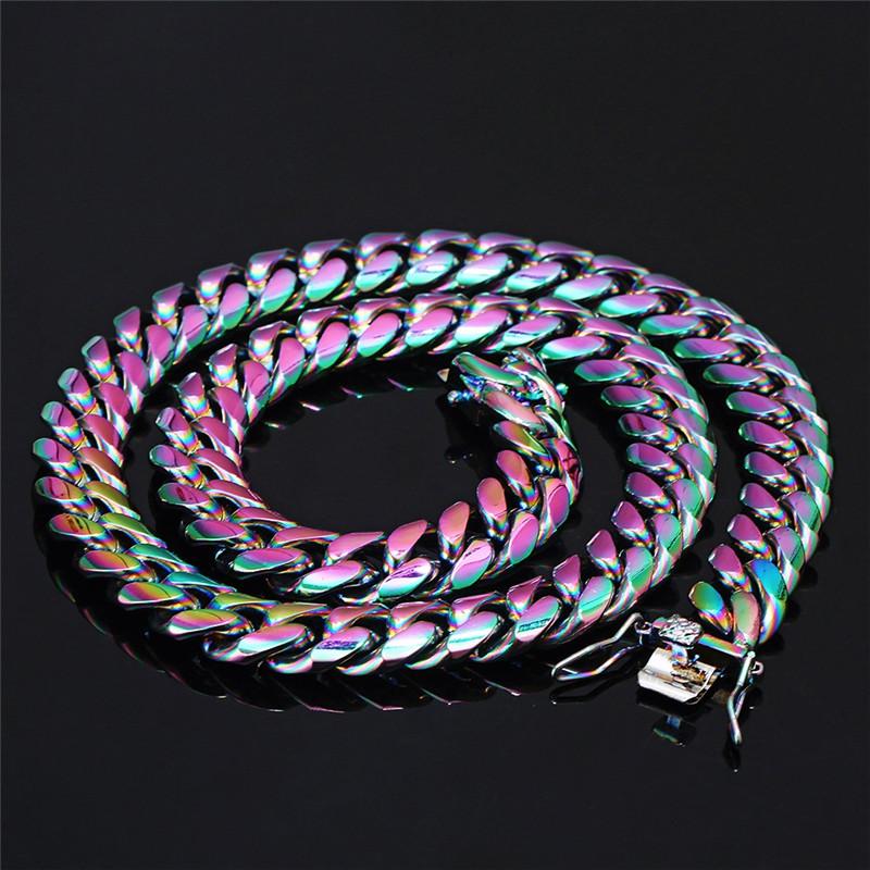 

10MM 14MM Hip Hop Luxury Men Necklace Colorful Stainless Steel Cuban Thick Chain Trend Rock Couple Jewelry Gift For Women