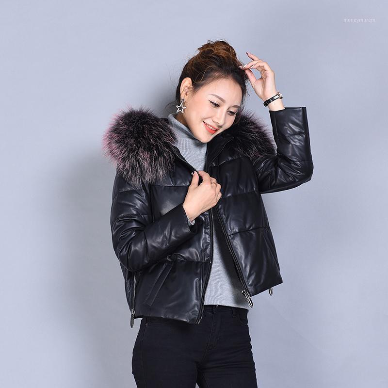 

Winter Coat Real Sheepskin Women Korean Down Jackets Raccoon Fur Collar Genuine Leather Jacket Plus Size ML2822 MY20241, Black