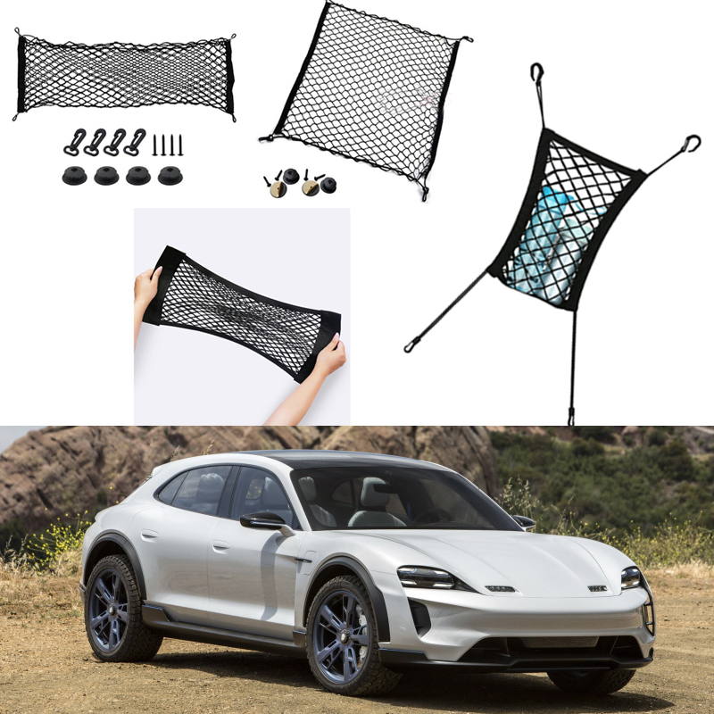 

For Porsche Mission E Model Auto Car Black Rear Trunk Cargo Baggage Organizer Storage Nylon Plain Vertical Seat Net