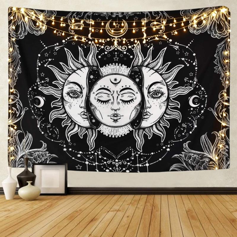 

White Black Sun Moon Mandala Tapestry Wall Hanging Celestial Wall Tapestry Hippie Carpets Dorm Decor