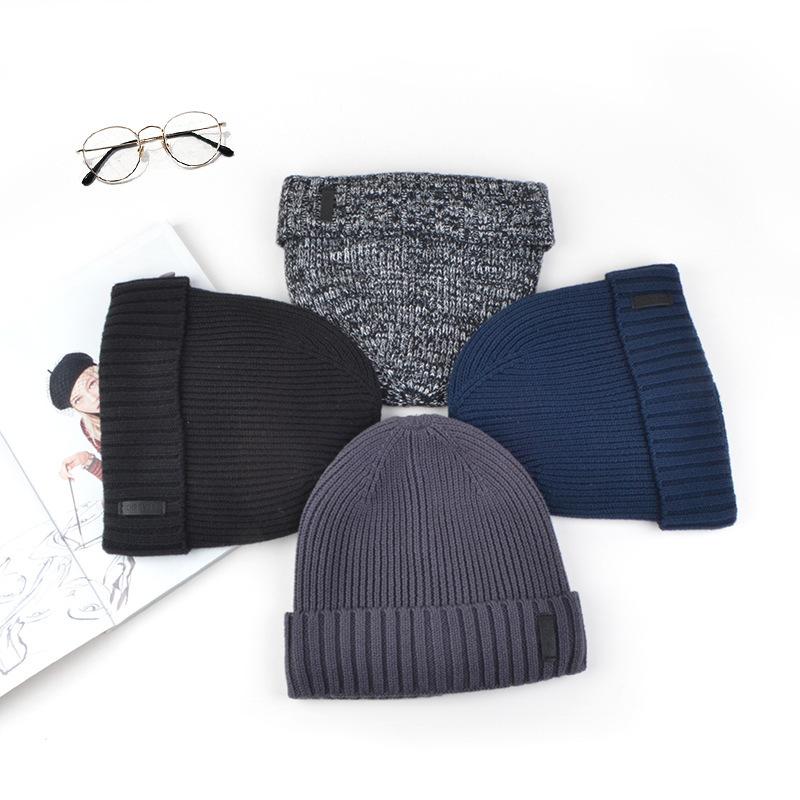 

Autumn & Winter New Style Cotton Yarn Solid Color Knitted Hat plus Velvet Men Top Grade Europe and America Hot Sales-Labeling Wo, Black and white with pattern
