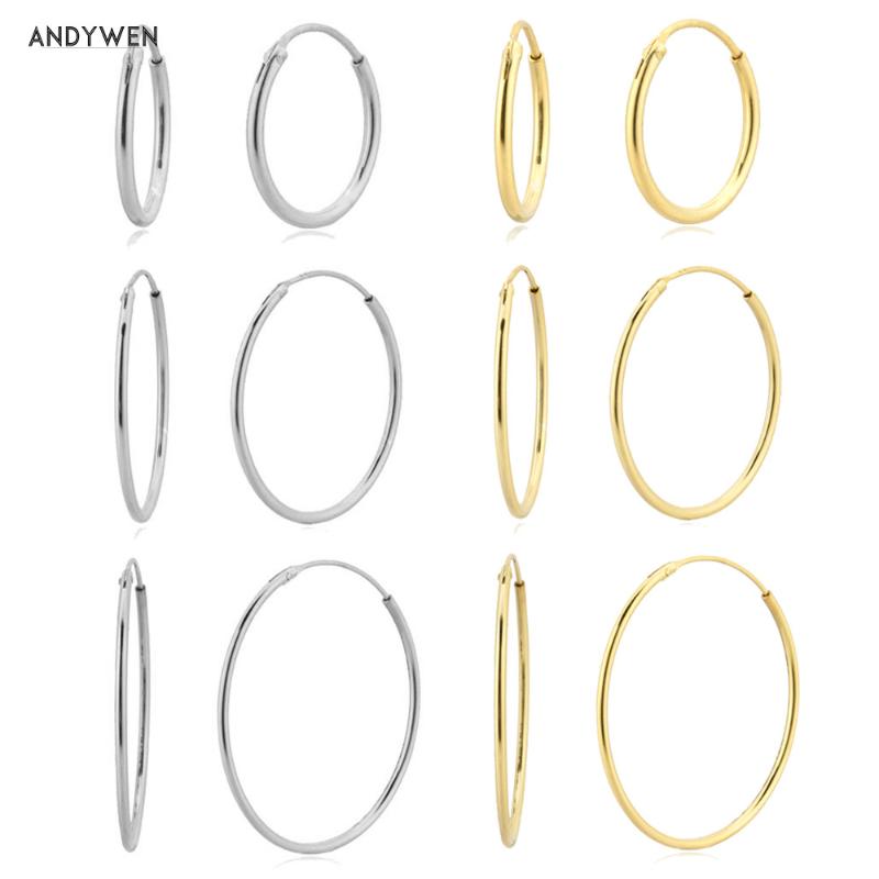 

ANDYWEN 925 Sterling Silver Gold Slim Hoops 14mm 22mm 28mm Thin Circle Wedding Rock Punk Wedding Fashion Jewelry Tiny Gift