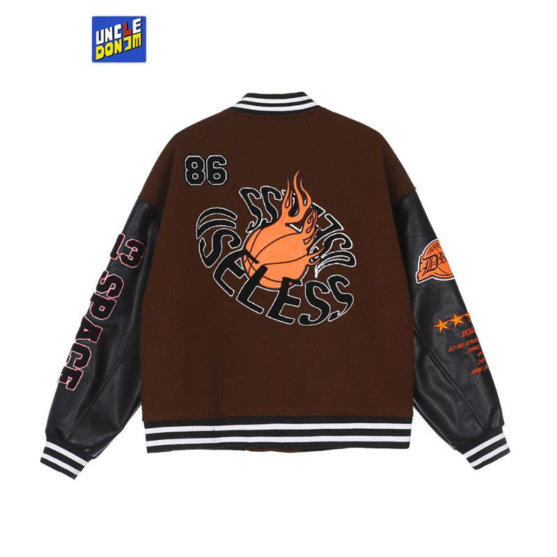 

Men's Jackets UNCLEDONJM Embroidery PU Leather Jacket Men High Street Fashion Bomber Streetwear Winter Coat, Black;brown