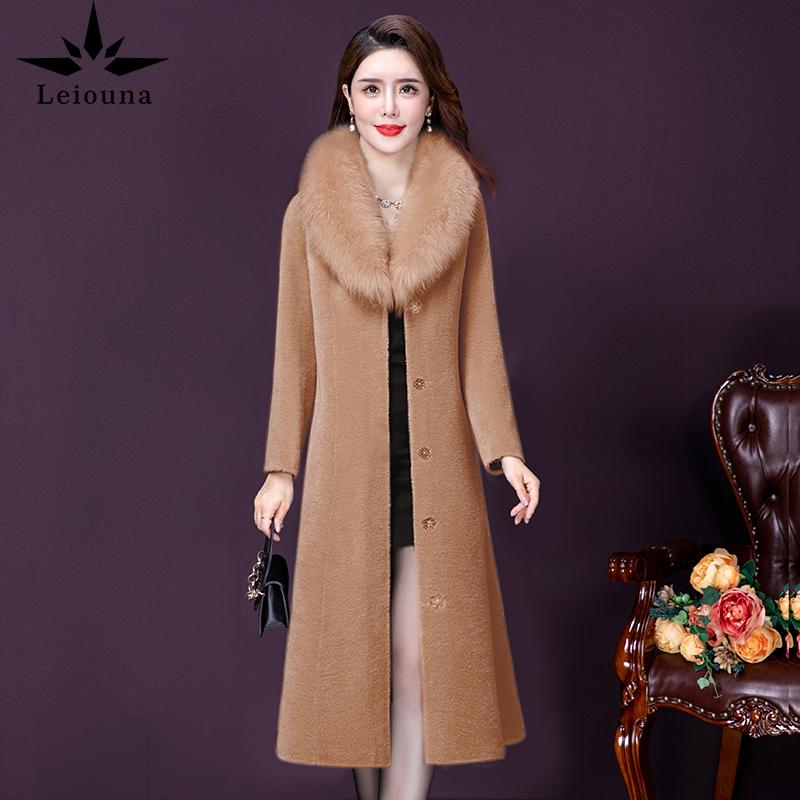 

Leiouna Lim Office Lady O-Neck Sheep Cashmere Coat Women's Long 2021 Winter Thick Large Fur Caohaining Composite Fur One Coats, Black