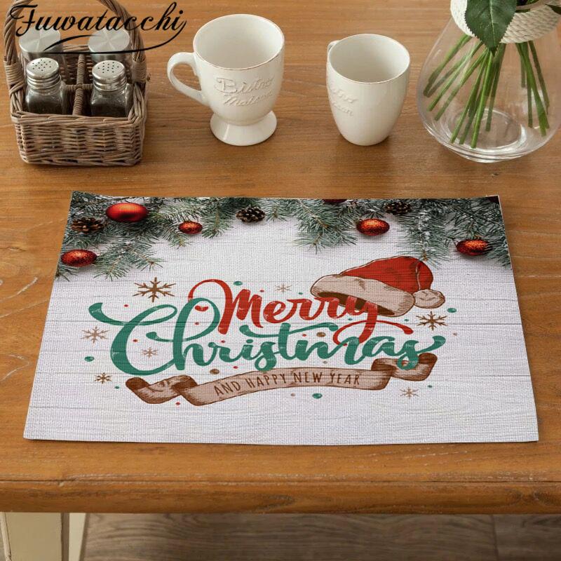 

Fuwatacchi Christmas Placemats Waterproof SnowCoasters Party Home Accessorise Kitchen Decorative Rectangle Table Mats