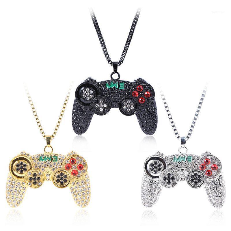 

Street clothing hip hop out game controller handle pendant necklace gold crystal rhinestone jewelry chain necklace1