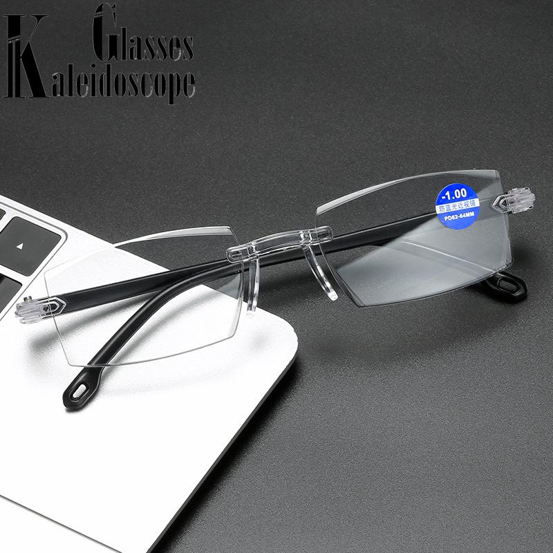 

New Rimless Diamond Trimmed Finished Myopia Glasses Anti Blue Glasses for Men Women -1.0 1.5 2.0 2.5 3.0 3.5 4.0 TR