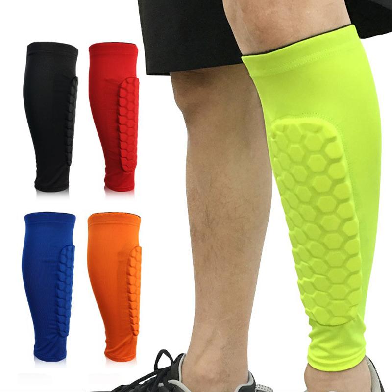 

1 Leg Football Shin Guards Soccer Honeycomb Anti-collision Compression Legwarmers Basketball Leg Calf Sleeves, Red
