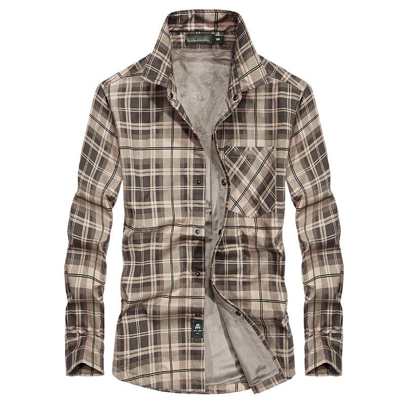 

New Brand Men Plaid Fleece Shirts Warm Velvet lined Smart Casual Long Sleeve Blouse Fashion Male Autumn Winter Shirts Clothes, Army green