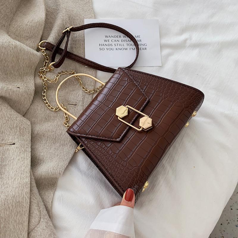 

Handbag Women 2021 New Trendy Korean Retro Small Square Bag Stone Pattern PU Ladies Shoulder Bag Chain Messenger Tote, Black