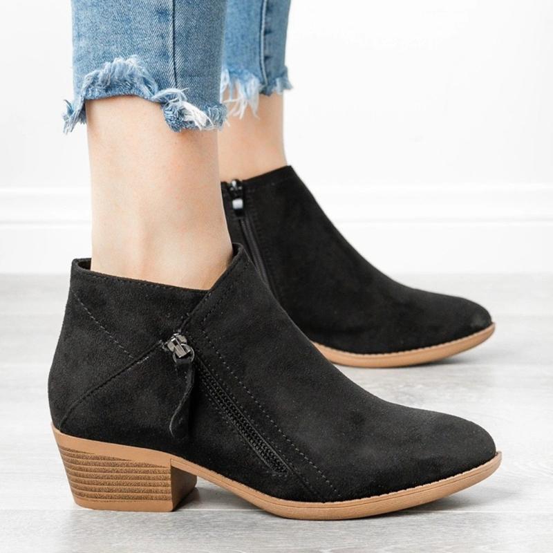 

Stylish Women's Rome Ankle Boots Autumn Fall Retro Suede Short Boot Girls Classic Mid Heel Casual Shoes Side Zip Pointed Botas, Black