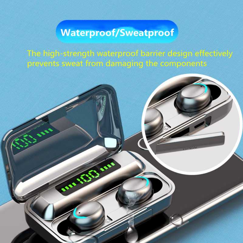 

Bluetooth 5.1 Earbuds F9 TWS Auto Pairing Touch Control Earphones with Mic 2200mAh Charging Cable Waterproof Headphone, Black