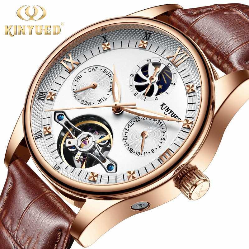 

KINYUED Watch Man Automatic Tourbillon Mechanical Mens Watches Moon Phase Leather Clock Self-Winding Calendar Male Reloj Hombre1, Black