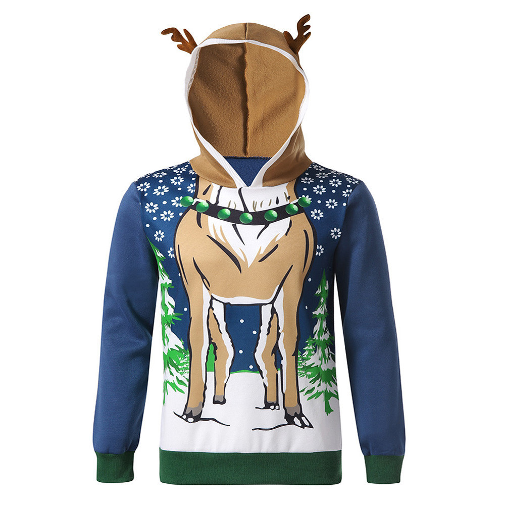 

Manna hoodies autumn couple of decorated horns male reindeer Christmas sweater 3d printing sweatshirt with hoodie, Blue