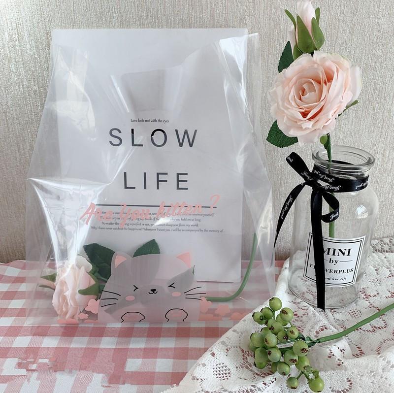 

50pcs High quality cute cat pattern gift bag clear package bread dessert baking package sushi salad lunch takeaway bags1