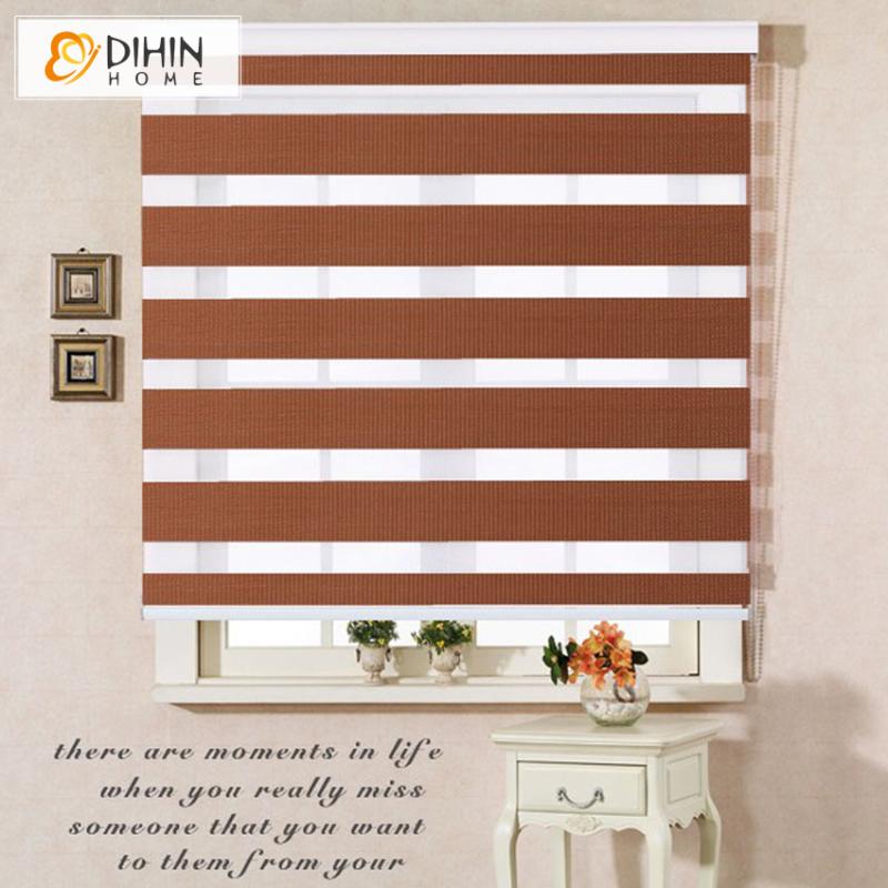 

DIHIN HOME Custom Made Blackout Double Layer Roller Zebra Blinds Window Curtains for Living Room 10 Color Available, Black