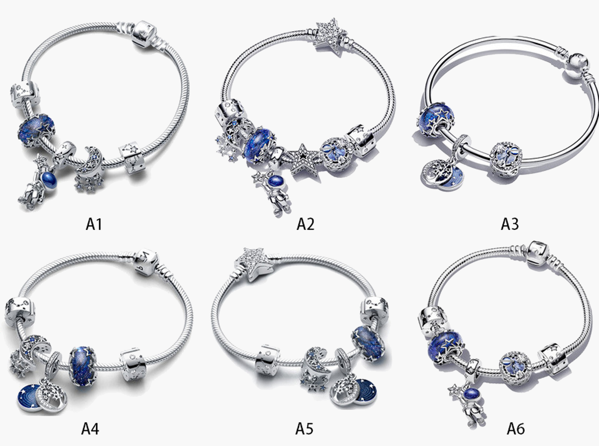 

Fine jewelry Authentic 925 Sterling Silver Bead Fit Pandora Charm Bracelets New Galaxy Astronaut Star Cute Bracelet Safety Chain Pendant DIY beads, Black