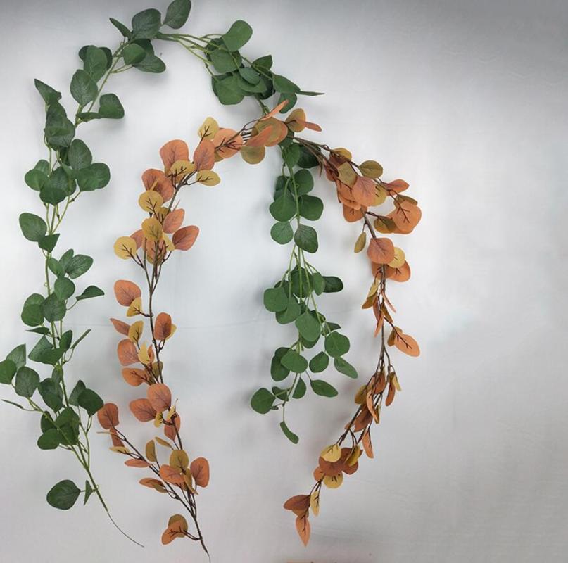 

2pcs Artificial Eucalypti Leaf String For Plant Wall Wedding Landscape Archway Props Home Hotal Office Bar Decorative, Green
