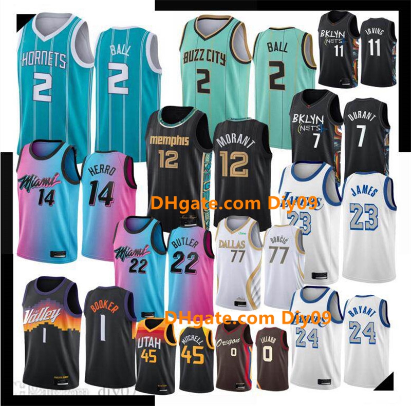 

City 2 LaMelo Ball Basketball Jerseys LeBron 23 James Ja Morant Doncic Antetokounmpo Devin Booker Herro Kyrie Irving Butler Lillard, Black;red