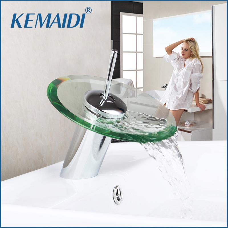 

KEMAIDI Deck Mounted Faucet Bath Basin Mixer Waterfall Tap Bathroom Faucets Single Handle Faucet Glass