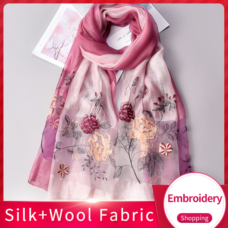 

2020 Mixture Silk Wool the Scarf Mark Women Chiffon Xales and Wraps for Ladies Embroidery Hijab Handkerchiefs of Pashmina Handkerchief YDWN