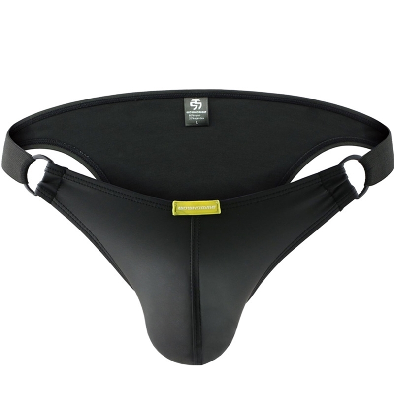

KUDYZON Men Sexy Underwear PU Leather Mens Briefs Stretch Gay Men Underpants Exotic Male Panties Low Waist Gay Homme Jockstraps 201112, Black