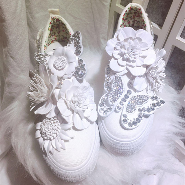 

Retro white flower platform shoes tall woman raised bombs for girls girl prom party Y77Q, Inner heel six cm