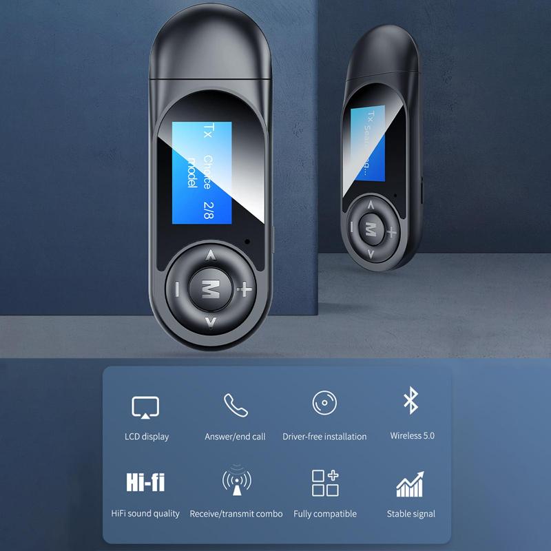 

DC5V T13 Bluetooth 5.0 Audio Receiver USB Adapter 3.5MM AUX Music Stereo Wireless Transmitter LED screen display Car Accessories