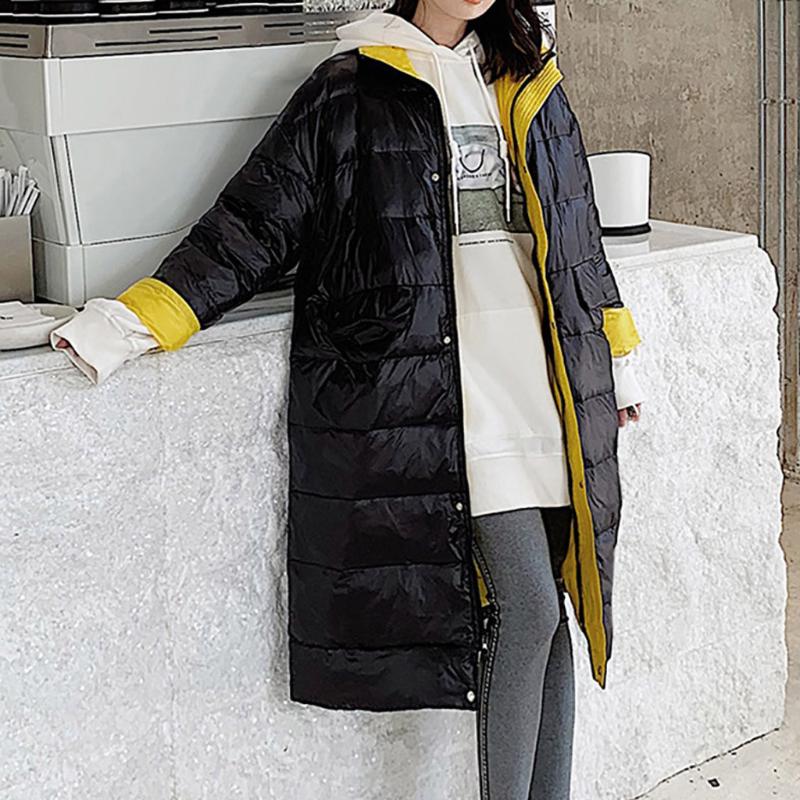 

Women Winter Warm Duck Down solid color Jackets fashion Ladies Slim Long Sleeve Over-the-knee long Coats abrigos mujer invierno, Black