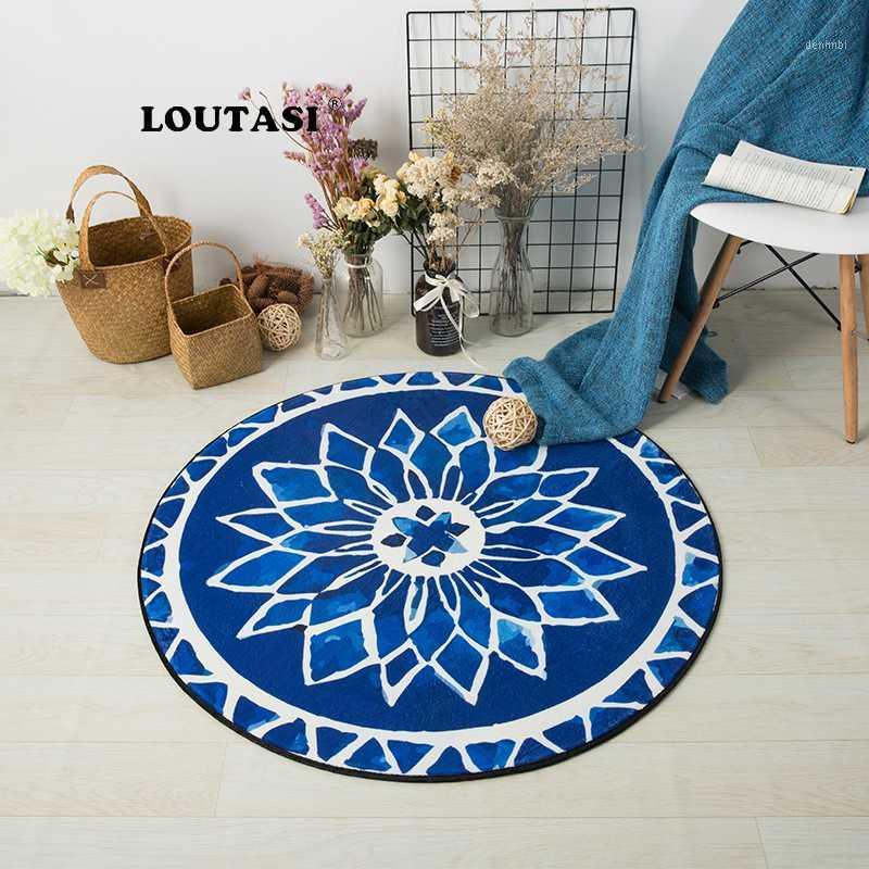 

LOUTASI European Retro Ethnic Kitchen Bathroom Anti Slip Round Rugs Home Entrance Round Floor Mat carpet Door Mat Bedroom Tapis1, Watercolor purple