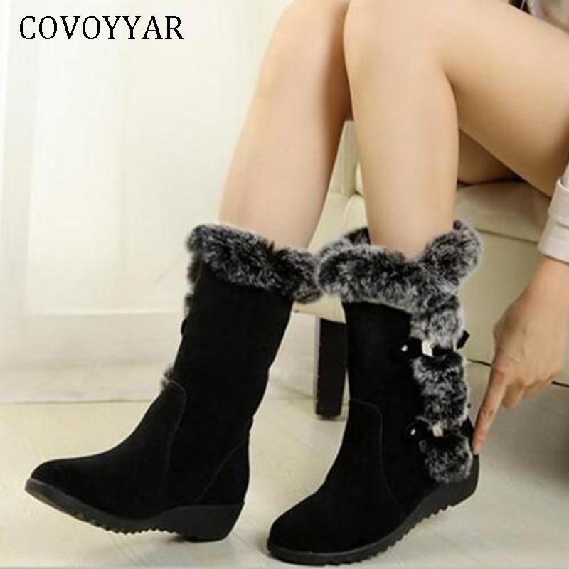 

COVOYYAR 2020 Fashion Snow Boots Women Winter Faux Fur Warm Woman Shoes Wedge Mid-calf Platform Boots Size 42 WBS125, Brown