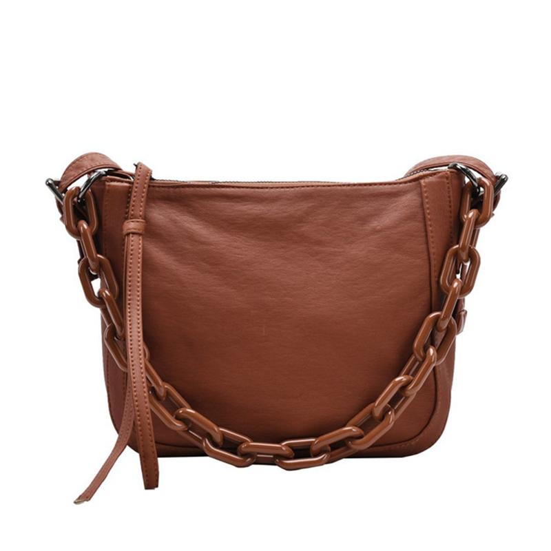 

Vintage Women Shoulder Bag New Artificial Leather Crossbody Bag Ladies High Quality Large Capacity Brown With Chain, Black