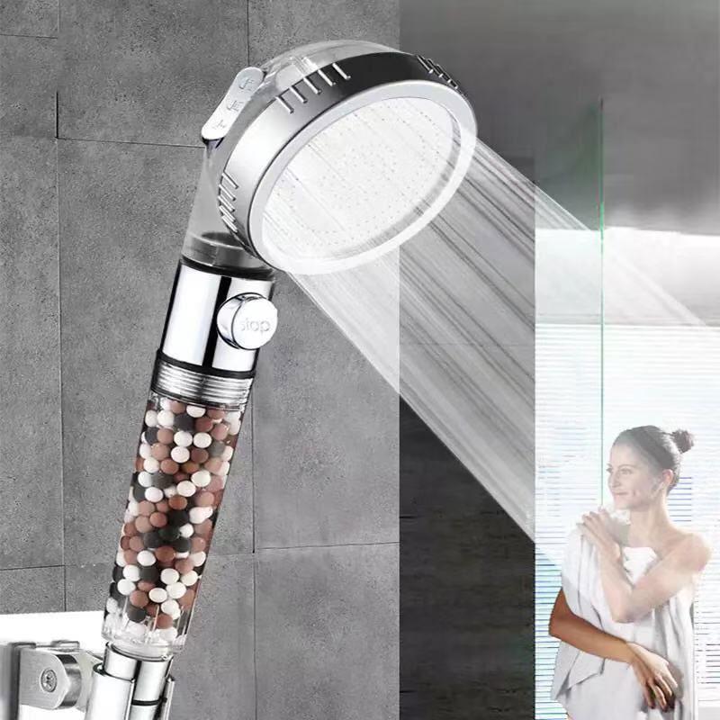 

Bathroom 3-Function Shower Head With Switch On/off Button High Pressure Anion Filter Bath Head Water Saving Shower